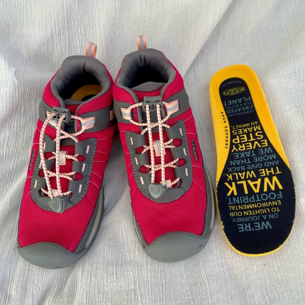 Keen Red and Gray Hiking Shoes.